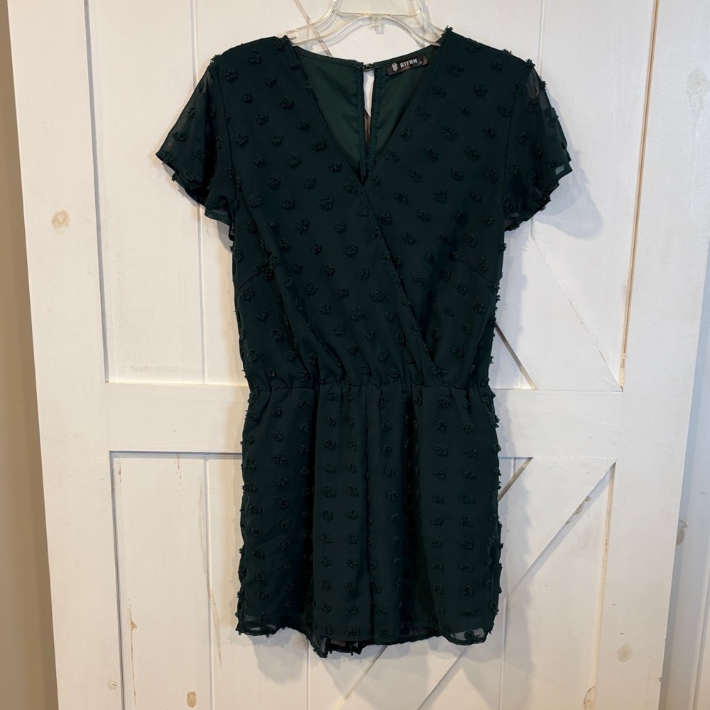 H&M Dark Green Textured Mini Dress